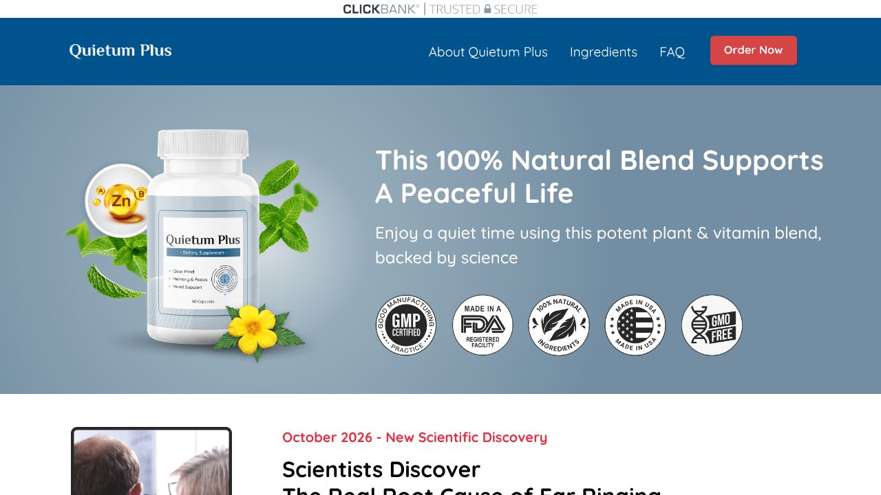 Screenshot of the Quietum Plus official website