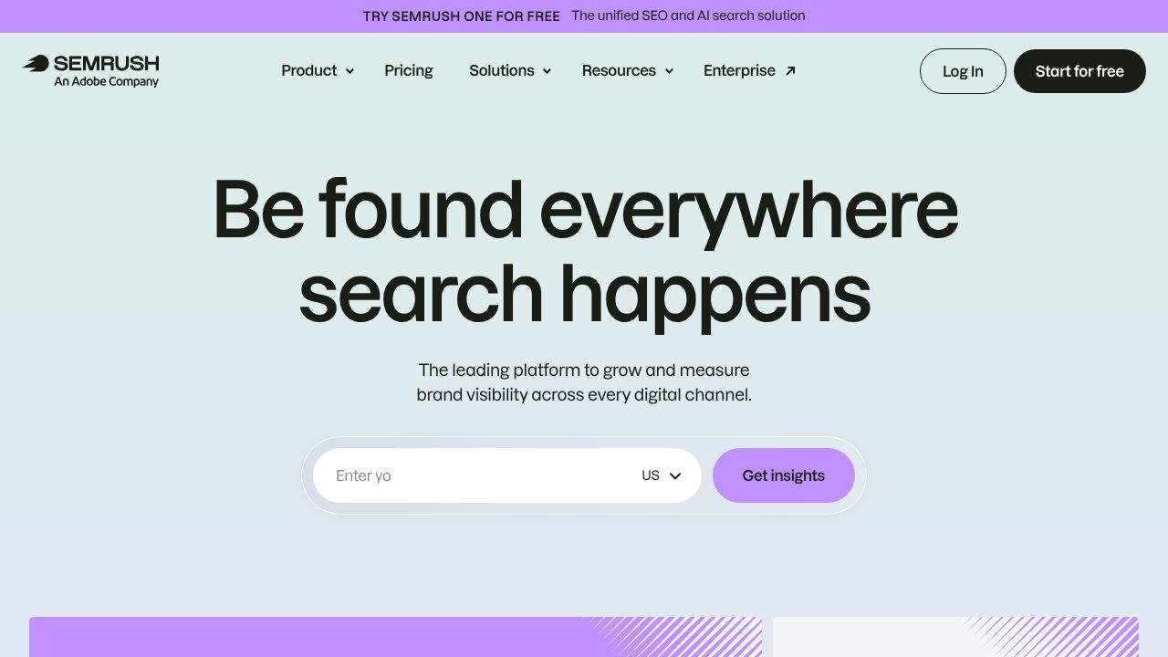 Screenshot of the Semrush official website